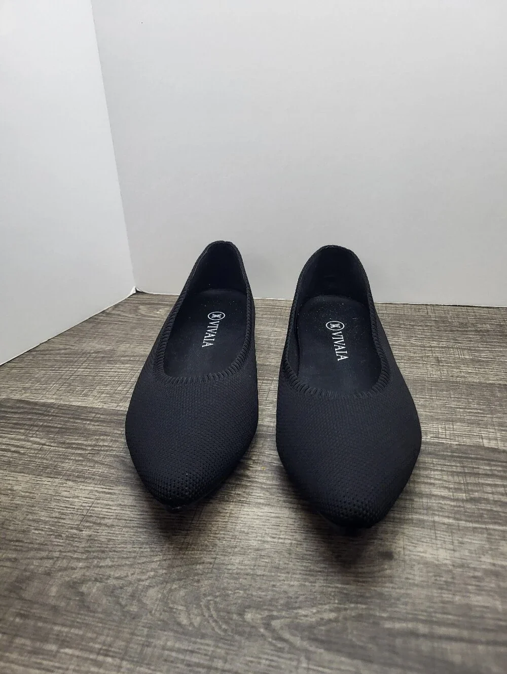 VIVAIA Aria Black Knit Slip on Washable Pointed Toe Ballet Flats EU 42 US 10.5